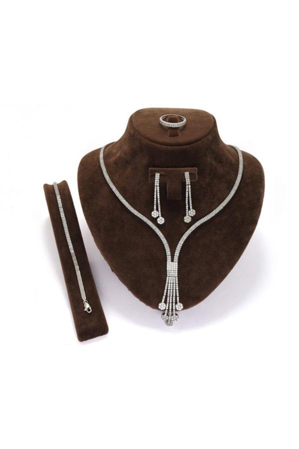 Osmanlı Gümüş Artemis Bayan Gümüş Su Yolu Set - Kolye, Bileklik, Küpe, Yüzük - Image 1