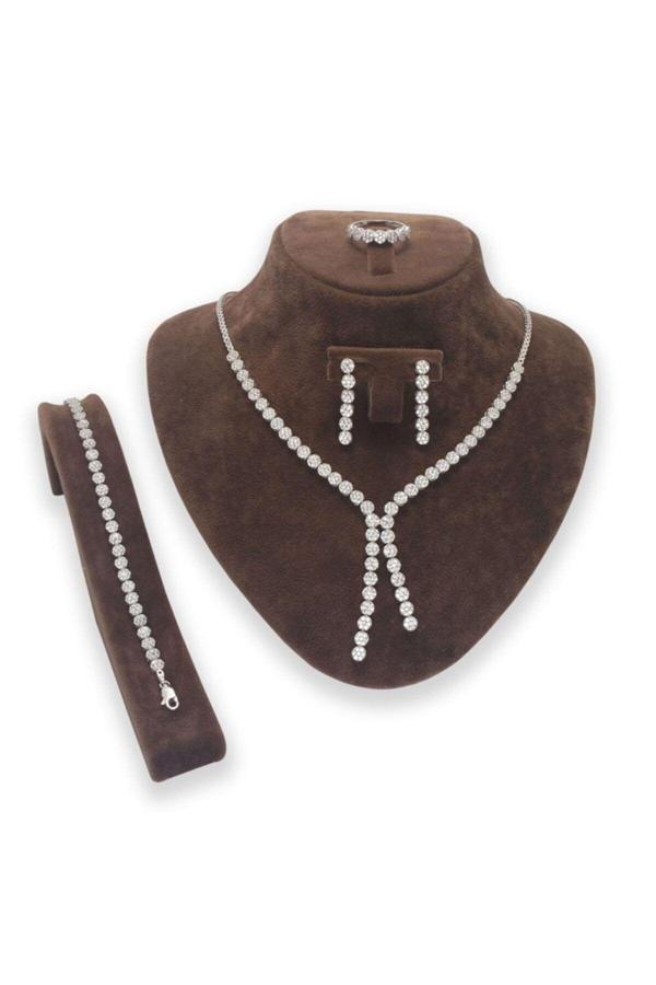 Osmanlı Gümüş Almira Bayan Gümüş Su Yolu Set - Kolye, Bileklik, Küpe, Yüzük - Image 1