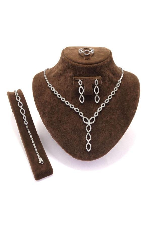 Osmanlı Gümüş Mekik Su Yolu Gümüş Bayan Set - Kolye, Bileklik, Küpe, Yüzük - Image 1