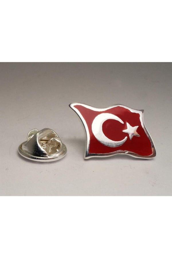 Osmanlı Gümüş Ayyıldız Türk Bayrağı Gümüş Rozet - Image 1