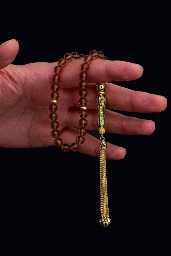 Osmanlı Gümüş Doğal Taşlı Tespih - Zultanit Taşlı Altın Kaplama Orta Boy Tesbih 7.2Mm - Image 1