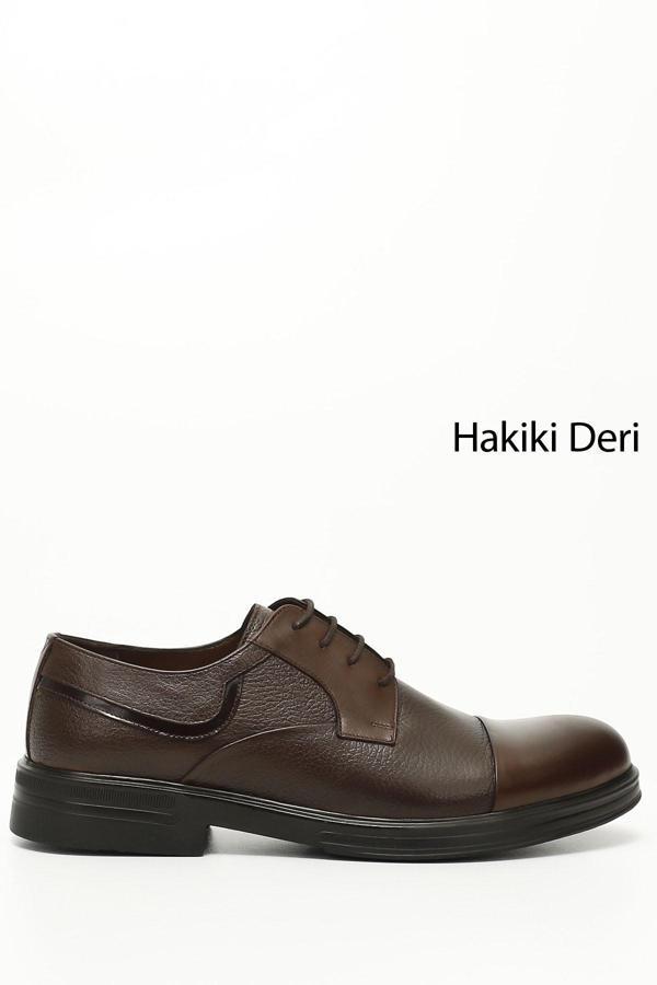 Erkek Kahve Antik Bağcıklı Baskılı Hakiki Deri Klasik Ayakkabı - Image 1