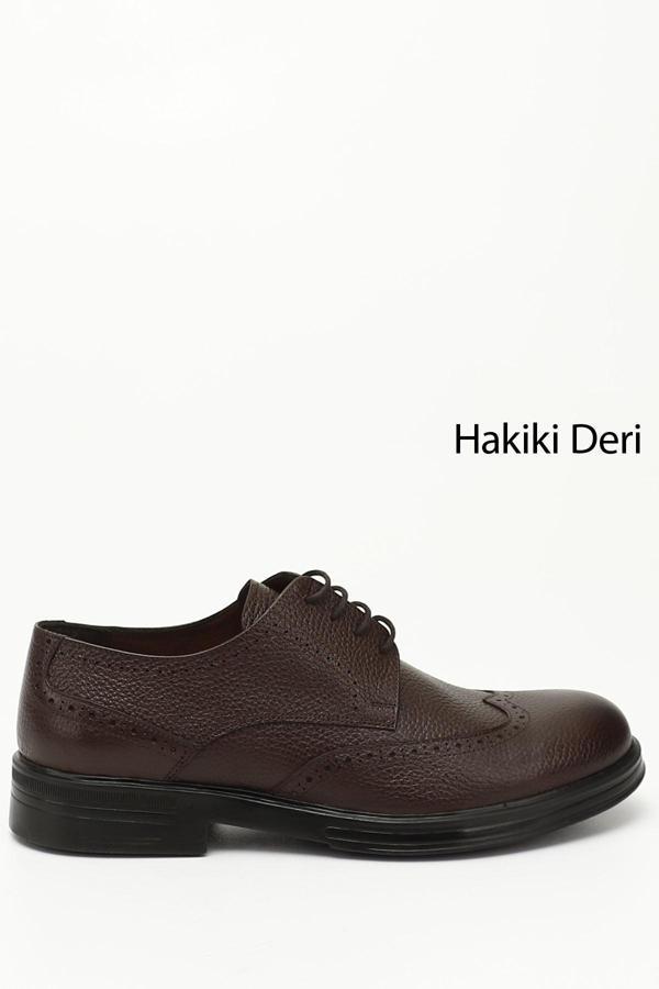 Erkek Kahverengi Bağcıklı Hakiki Deri Klasik Ayakkabı - Image 1