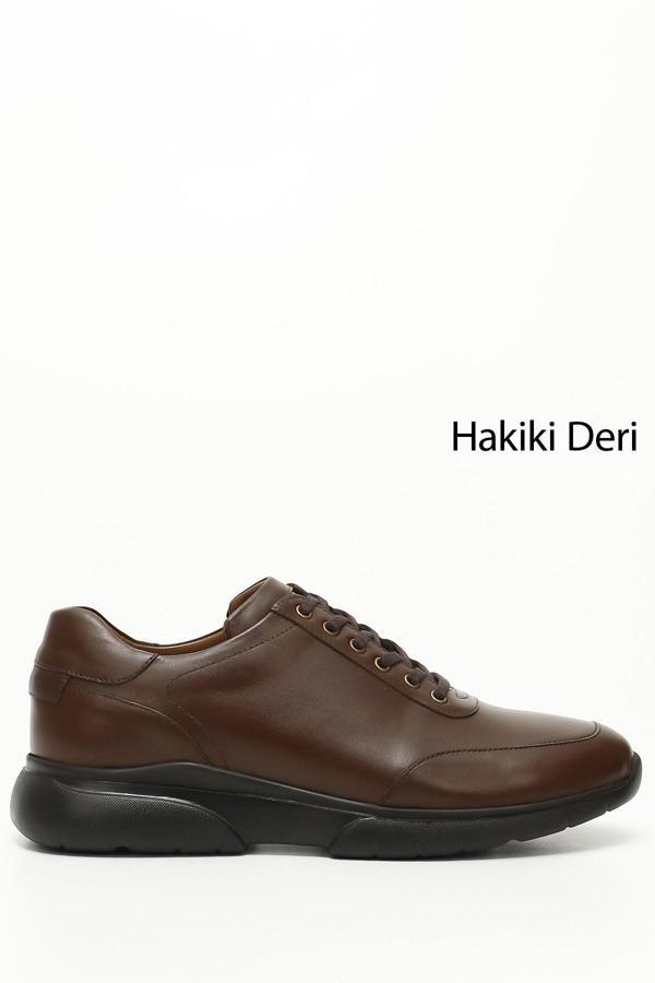 Erkek Kahve Antik Bağcıklı Hakiki Deri Comfort Sneaker - Image 1