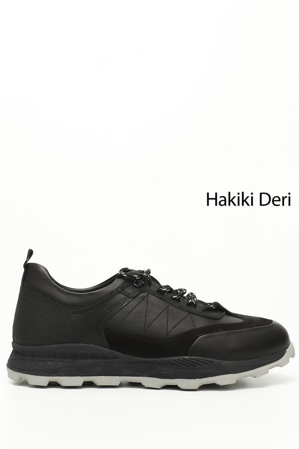 Erkek Siyah Bağcıklı Hakiki Deri Comfort Sneaker - Image 1