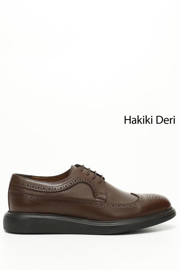 Erkek Kahve Antik Bağcıklı Hakiki Deri Klasik Ayakkabı - Image 1