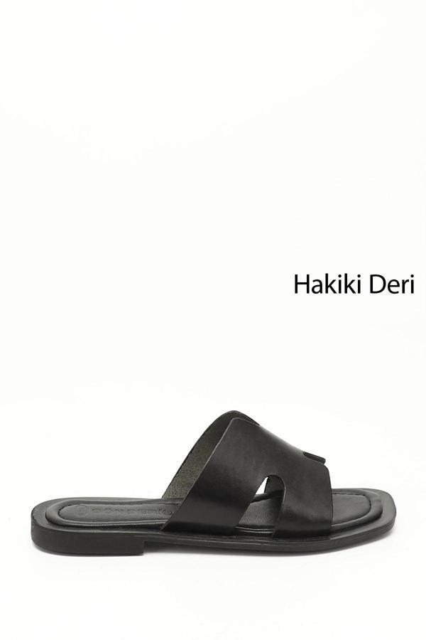 Kadın Siyah Hakiki Deri Terlik - Image 1