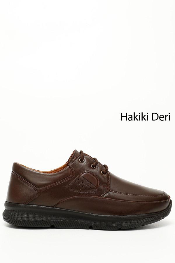 Erkek Koyu Kahve Bağcıklı Hakiki Deri Ayakkabı - Image 1