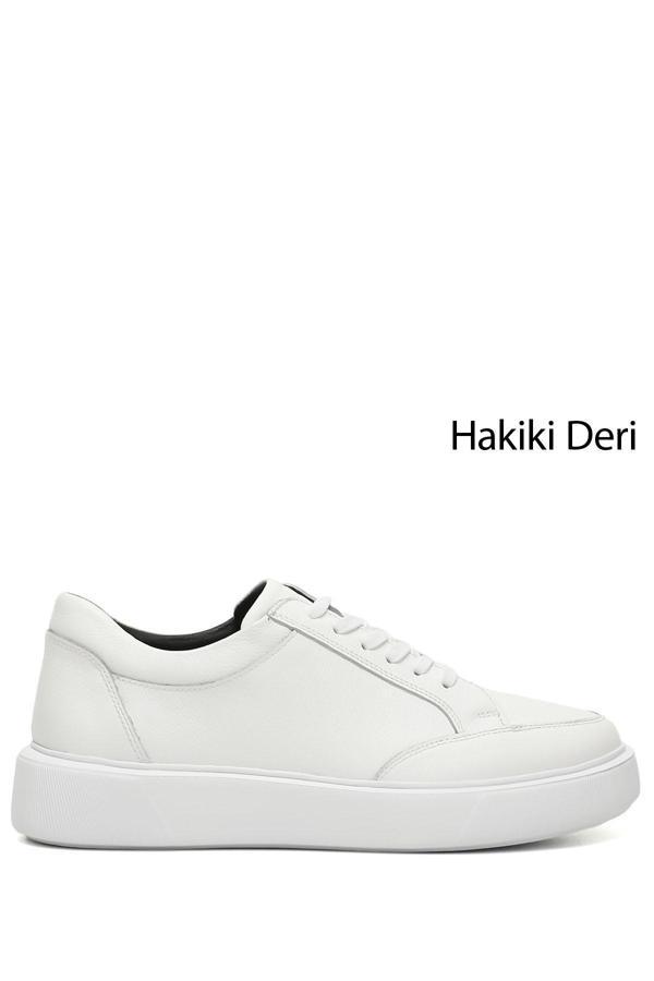 Erkek Beyaz Bağcıklı Hakiki Deri Comfort Sneaker - Image 1