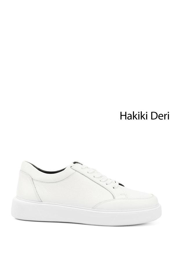 Erkek Beyaz Bağcıklı Hakiki Deri Comfort Sneaker - Image 1