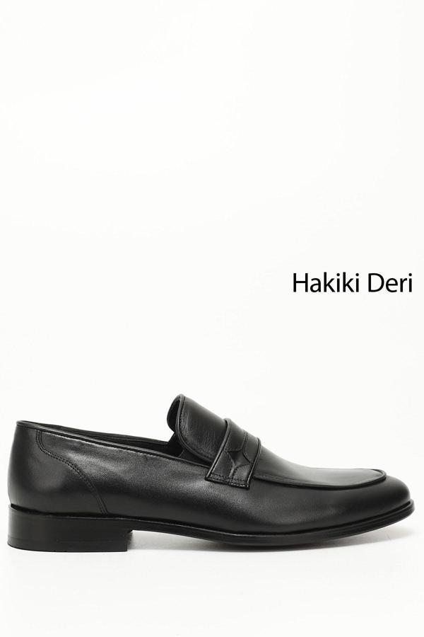 Erkek Siyah Kösele Taban Hakiki Deri Loafer Ayakkabı - Image 1