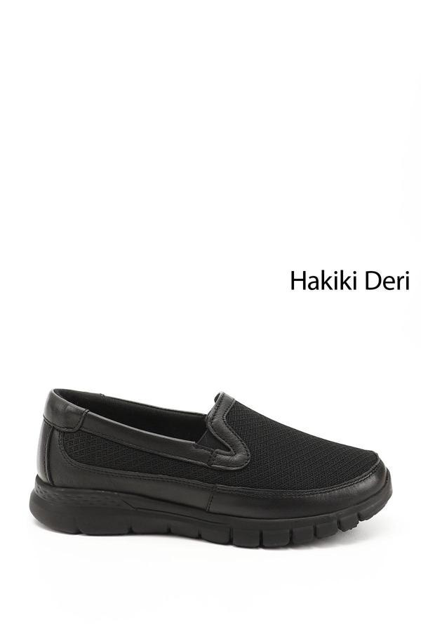 Kadın Siyah Dolgu Taban Hakiki Deri Comfort Ayakkabı - Image 1