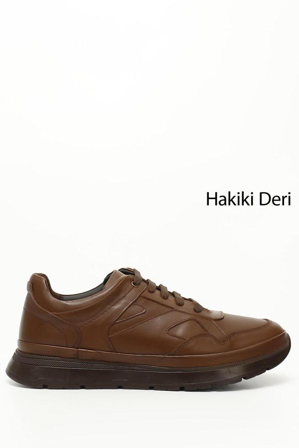 Erkek Taba Antik Bağcıklı Hakiki Deri Comfort Sneaker - Image 1