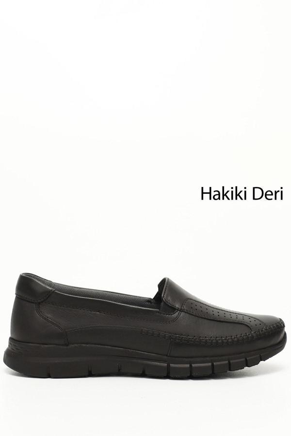 Kadın Siyah Dolgu Taban Hakiki Deri Ayakkabı - Image 1