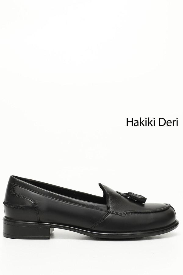 Kadın Siyah Hakiki Deri Loafer Ayakkabı - Image 1