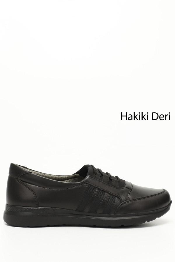 Kadın Siyah Dolgu Taban Hakiki Deri Ayakkabı - Image 1