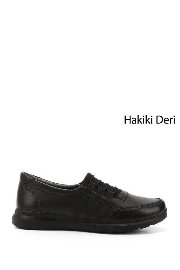 Kadın Siyah Dolgu Taban Hakiki Deri Ayakkabı - Image 1
