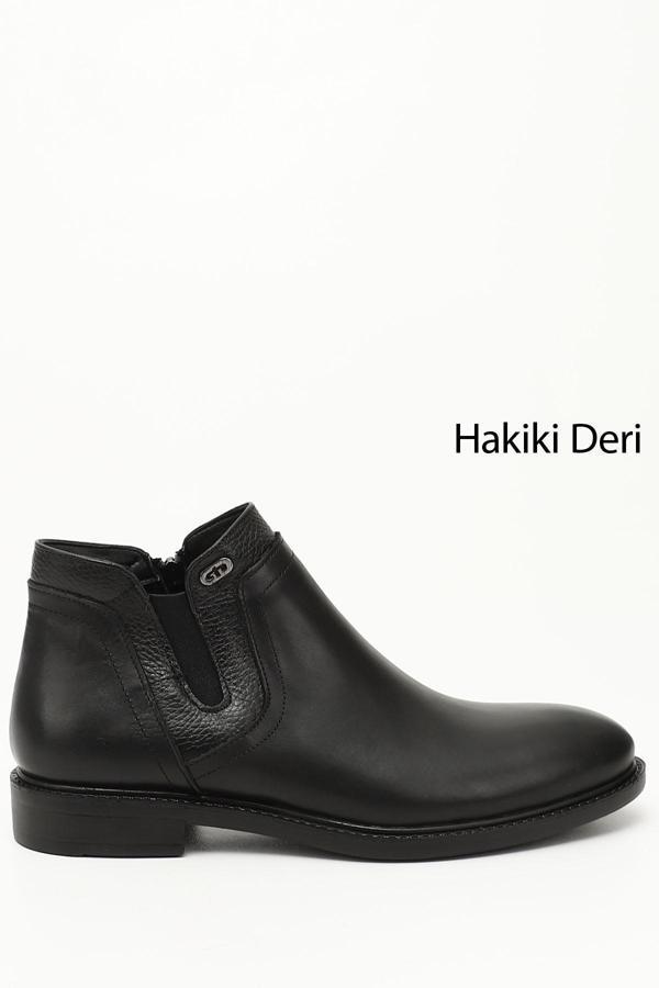 Erkek Siyah Fermuarlı Hakiki Deri Klasik Bot - Image 1