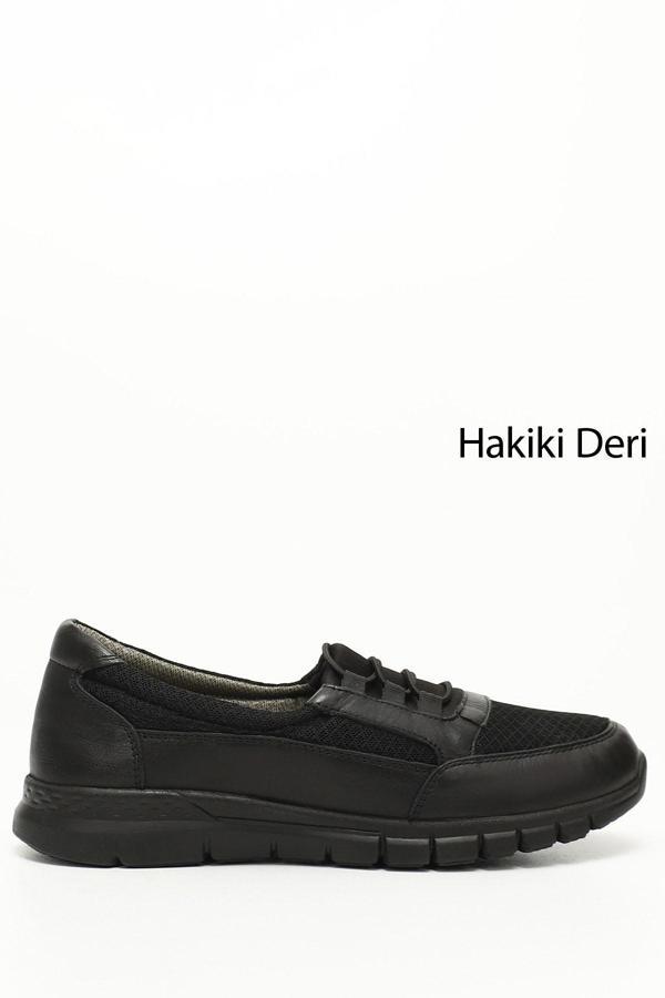 Kadın Siyah Dolgu Taban Hakiki Deri Comfort  Ayakkabı - Image 1