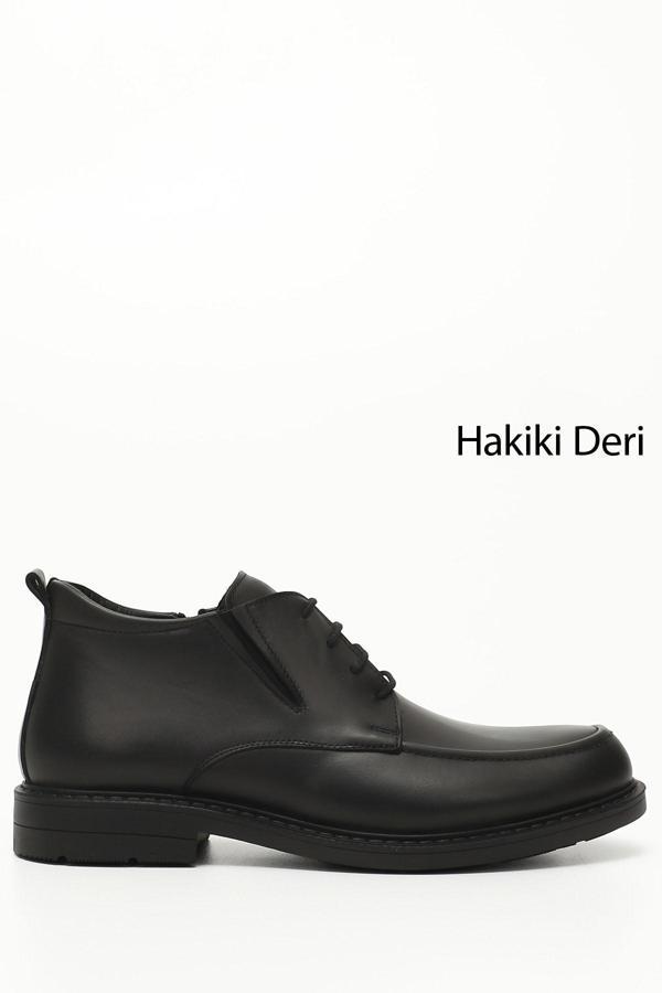 Erkek Siyah Fermuarlı Hakiki Deri Klasik Bot - Image 1