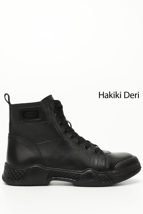 Erkek Siyah Fermuarlı Hakiki Deri Outdoor Bot - Image 1