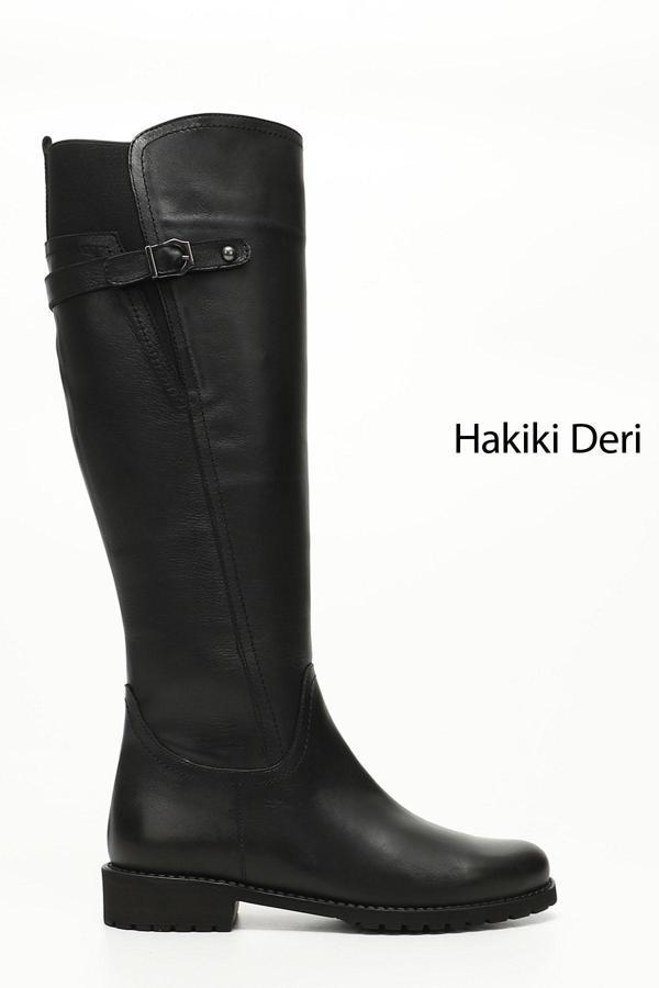 Kadın Siyah Fermuarlı Kauçuk Taban Hakiki Deri Çizme - Image 1