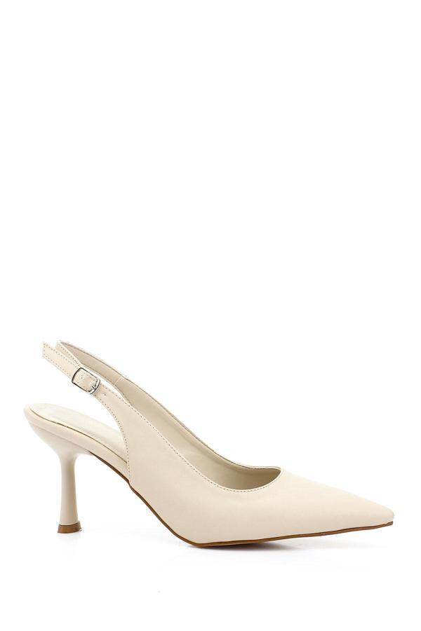 Kadın Krem Sivri Burun Kadeh Ökçe Arkası Açık Ayakkabı - Image 1