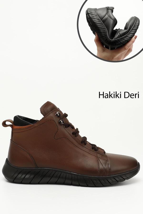Erkek Taba Antik Fermuarlı Hakiki Deri Outdoor Bot - Image 1