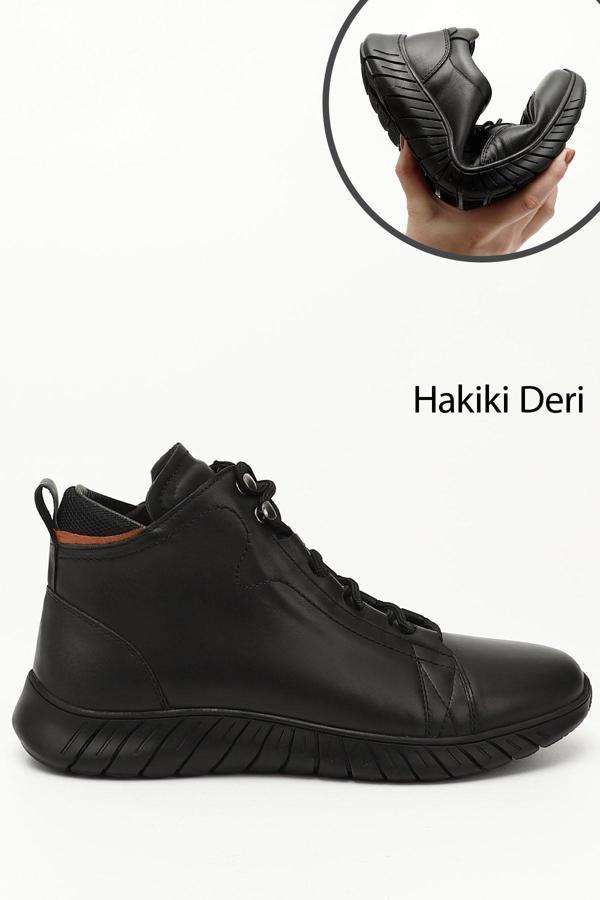 Erkek Siyah Fermuarlı Hakiki Deri Outdoor Bot - Image 1