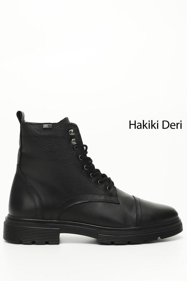 Siyah Floter Gön Hakiki Deri Fermuarlı Bağcıklı Erkek Postal Bot 81501 - Image 1