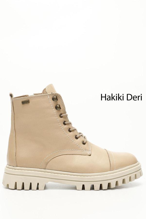 Kadın Nude Fermuarlı Termo Taban Hakiki Deri Postal Bot - Image 1