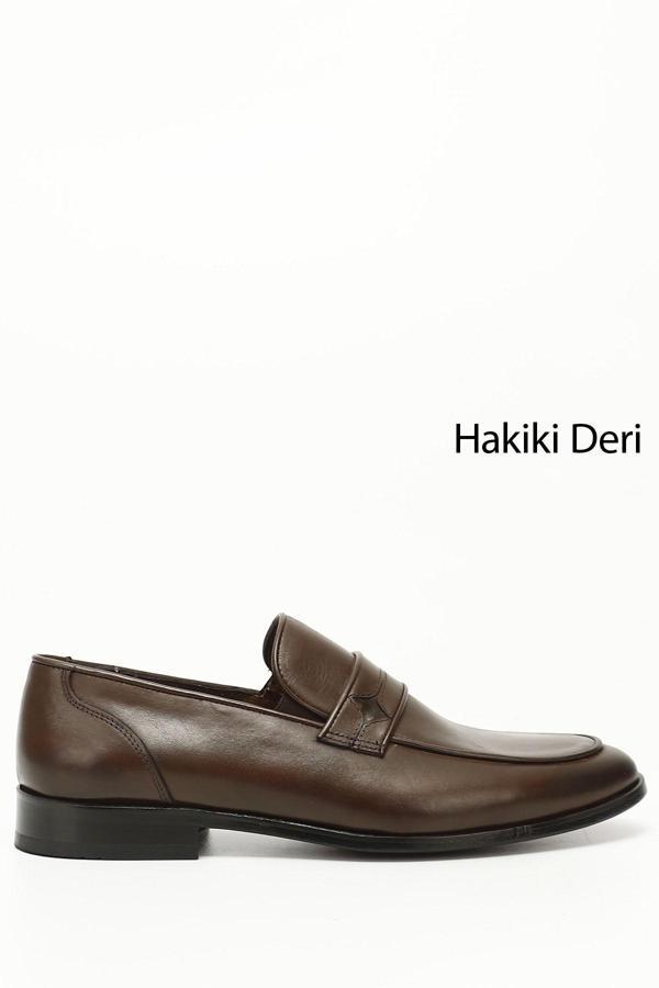 Erkek Kahve Antik Kösele Taban Hakiki Deri Loafer Ayakkabı - Image 1