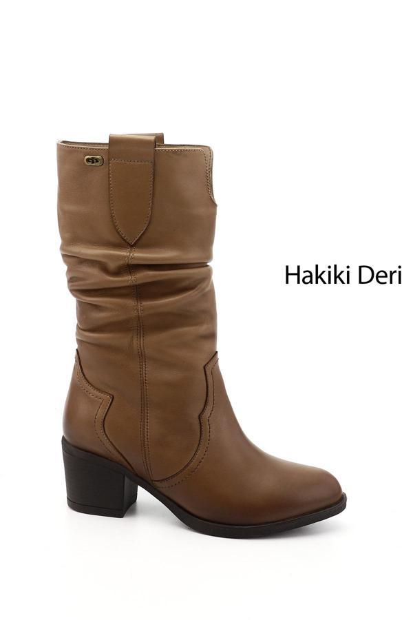 Kadın Vizon Antik Kalın Topuklu Körüklü Hakiki Deri Çizme - Image 1