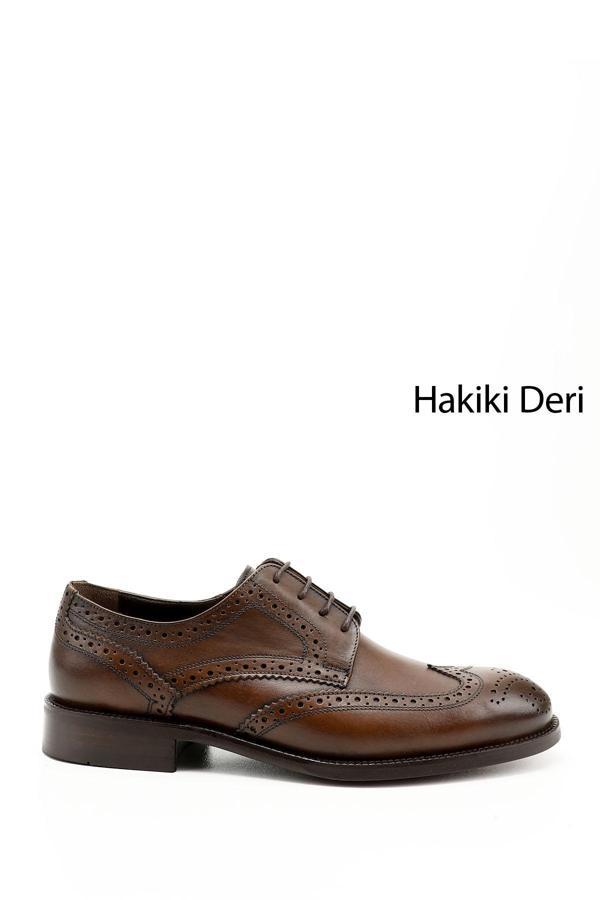 Erkek Taba Antik Bağcıklı Hakiki Deri Klasik Ayakkabı - Image 1