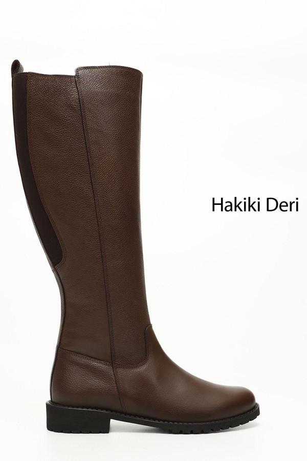 Kadın Koyu Kahve Floter Fermuarlı Kauçuk Taban Hakiki Deri Çizme - Image 1