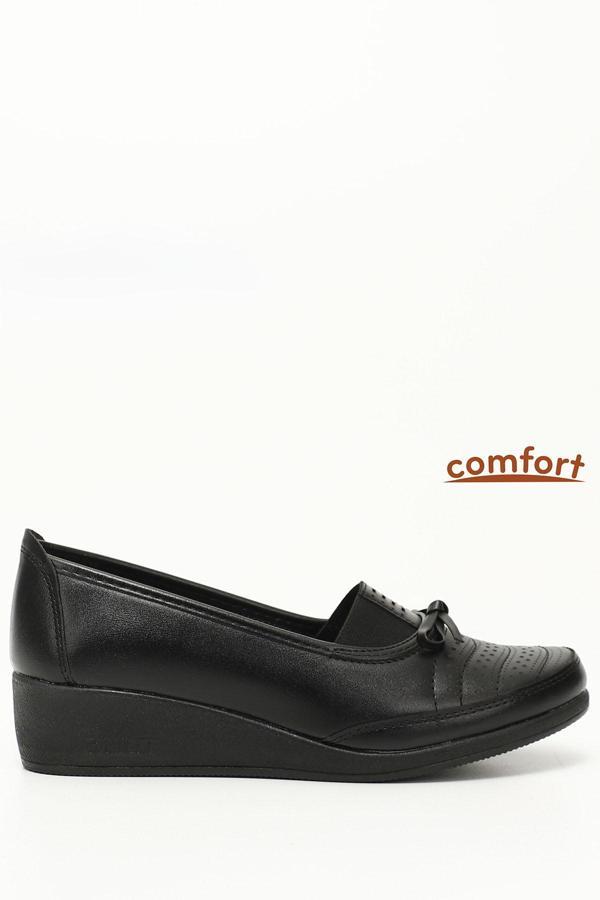 Kadın Siyah Fiyonklu Dolgu Taban Comfort Ayakkabı - Image 1