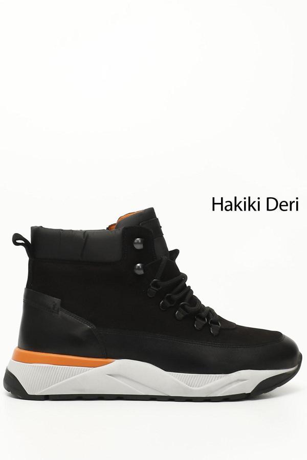 Erkek Siyah Bağcıklı Spor Hakiki Deri Ourdoor Bot - Image 1