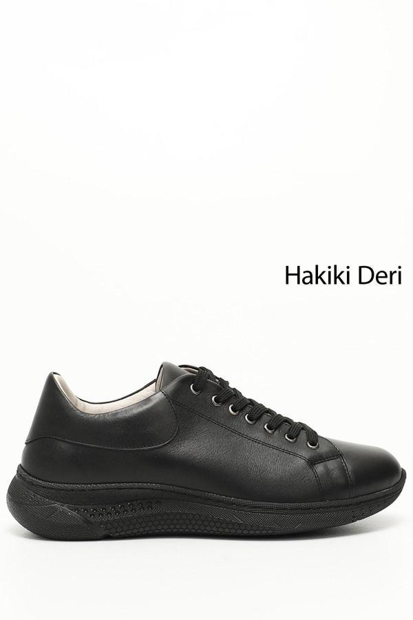 Kadın Siyah Bağcıklı Dolgu Taban Hakiki Deri  Sneaker - Image 1