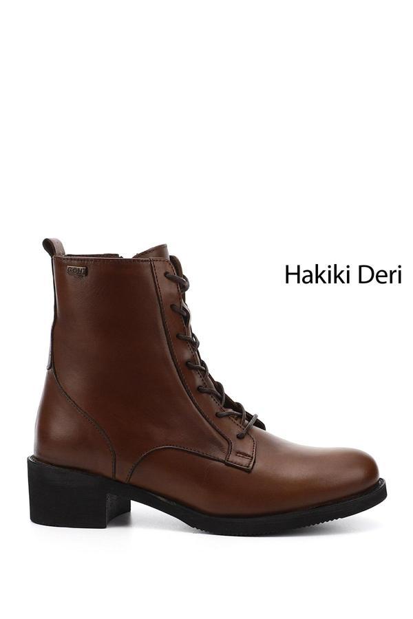 Kadın Taba Antik Fermuarlı Kauçuk Taban Hakiki Deri Postal Bot - Image 1