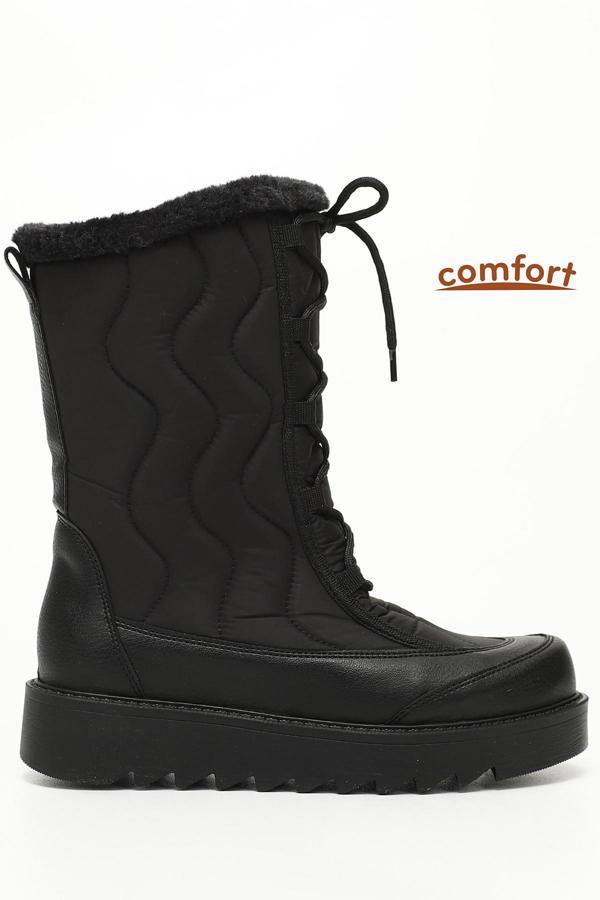 Kadın Siyah Bağcıklı Termo Taban Comfort Kar Botu - Image 1