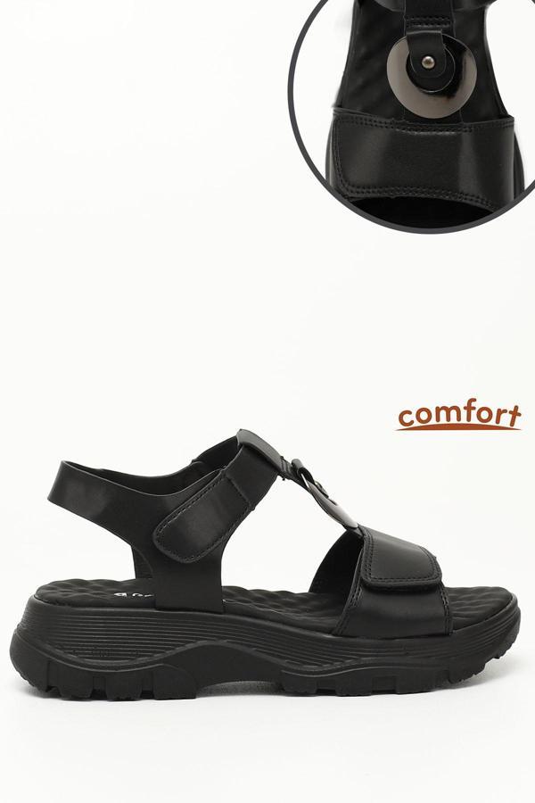Kadın Siyah Cırt Bantlı Toka Detaylı Comfort Sandalet - Image 1