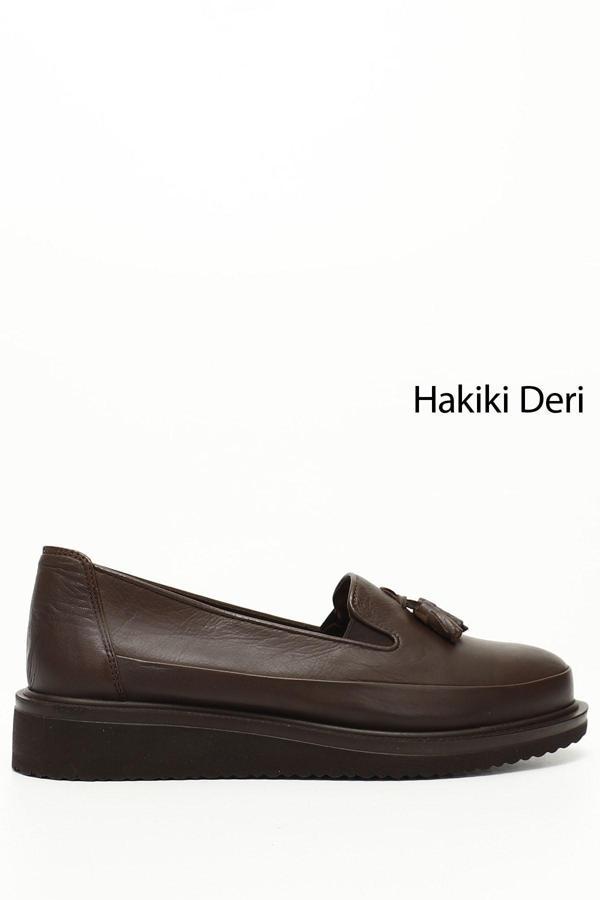Kadın Kahve Antik Dolgu Taban Püsküllü Hakiki Deri Ayakkabı - Image 1