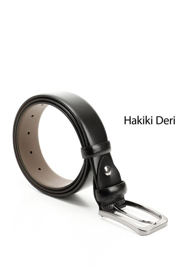 Erkek Siyah Hakiki Deri 3,5 Cm Klasik Kemer - Image 1