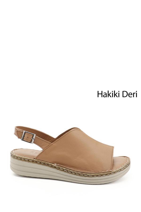 Kadın Taba Dolgu Topuk Hakiki Deri Comfort Sandalet - Image 1