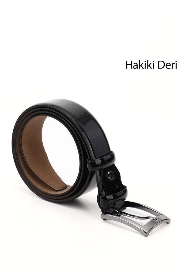 Erkek Siyah Rugan Hakiki Deri 3,5 Cm Klasik Kemer - Image 1