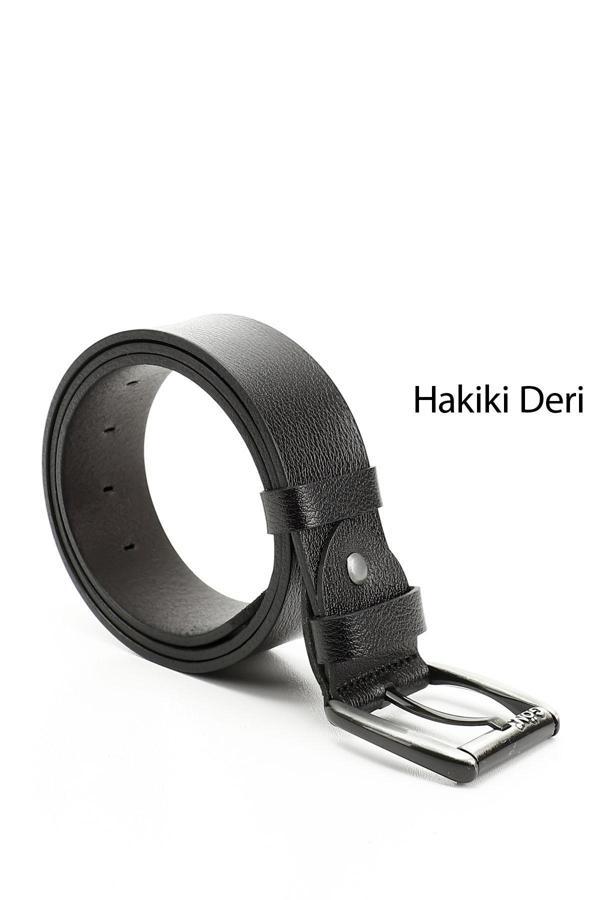 Erkek Siyah Hakiki Deri 4,5 Cm Kot Kemeri - Image 1