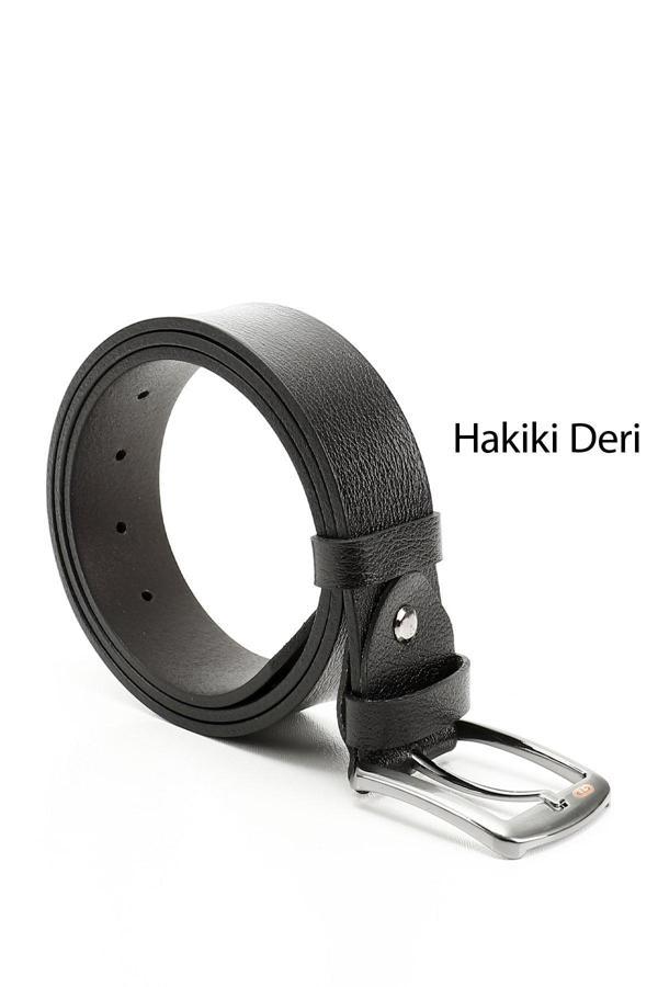 Erkek Siyah Hakiki Deri 4 Cm Kot Kemeri - Image 1