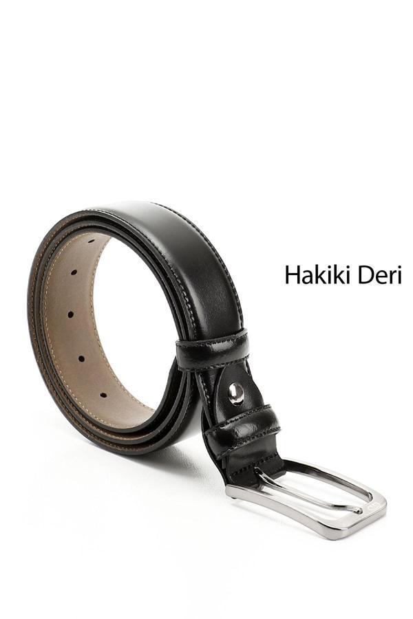Erkek Siyah Hakiki Deri 3,5 Cm Klasik Kemer - Image 1