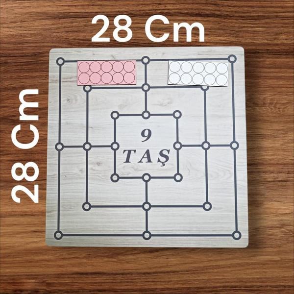 Ahşap 9 Taş 3 Taş Oyunu (28cmx28cm) Eşsiz Eğlence Zeka Akıl Mantık Strateji Oyunu - Image 1