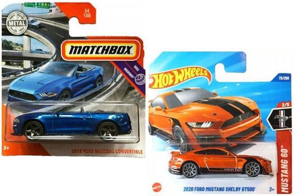 2 Araç Mustang Set - Hot Wheels 2020 Ford Mustang Shelby GT500 & Matchbox 2018 Ford Mustang Convertible (1/64) - Image 1